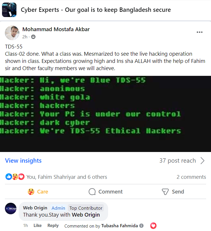 Cyber Experts - Our goal is to keep Bangladesh secure _ Facebook - Google Chrome 4_21_2024 3_58_47 PM